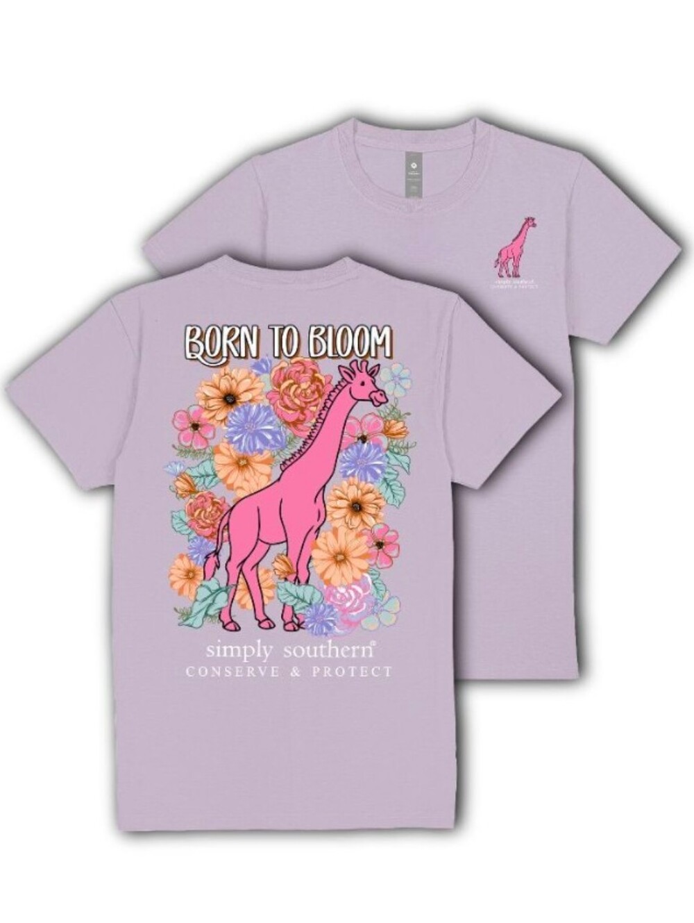 Large Women's Simply Southern Giraffe Born to Bloom Tracker SS Tee-NWT